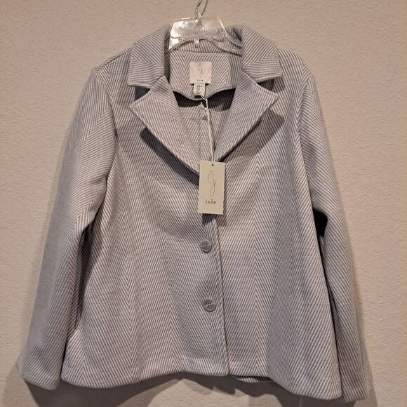 Joie Wool Blend Pea Coat Chevron Light Blue Collar 3 Buttons Outerwear sz XL - Picture 9 of 14